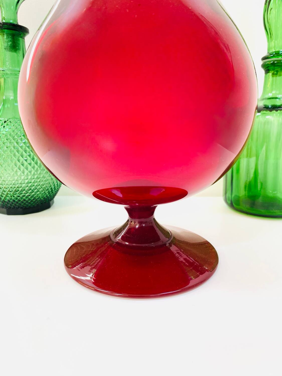 Large blown glass red carafe Blenko / Genie Bottle from the 1960s.