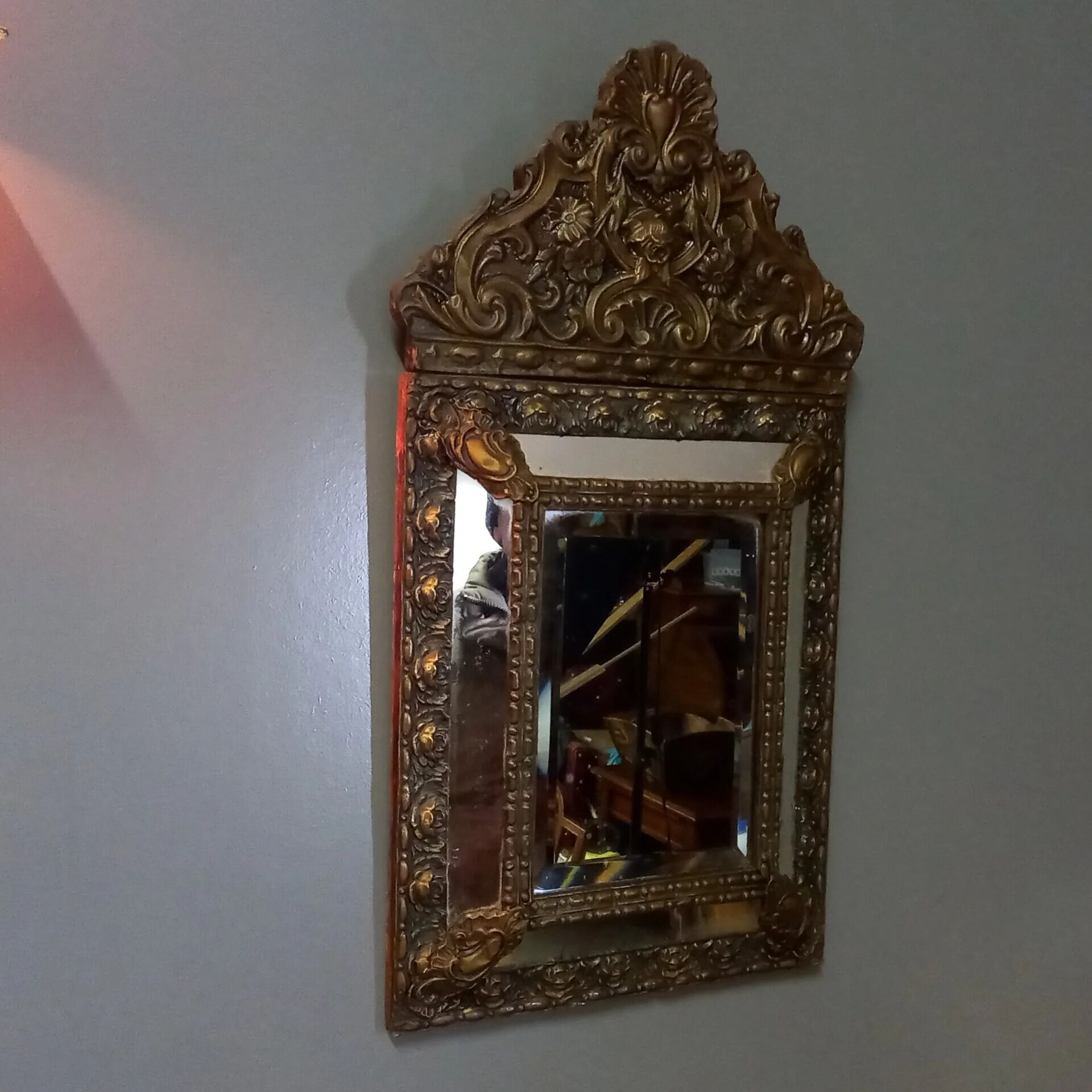 Beaten copper cushion mirror