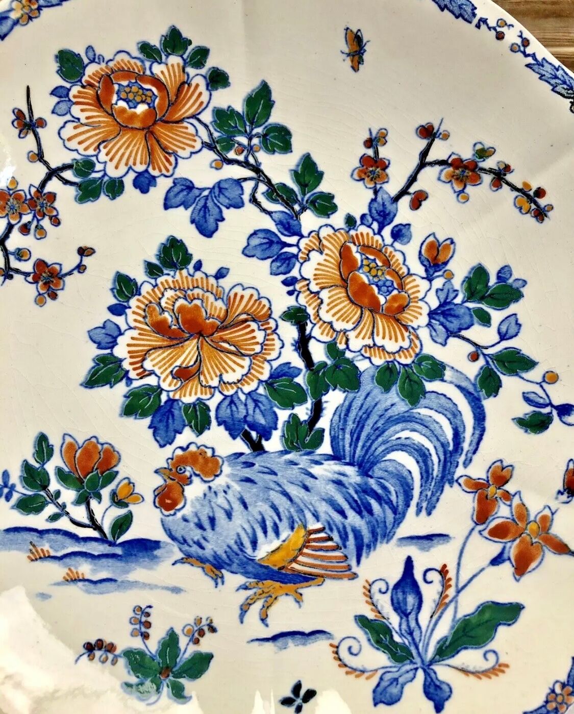 Compotier fruit cutters on pedestal Gien rooster and peonies 1938 1960