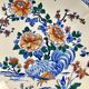 Compotier fruit cutters on pedestal Gien rooster and peonies 1938 1960