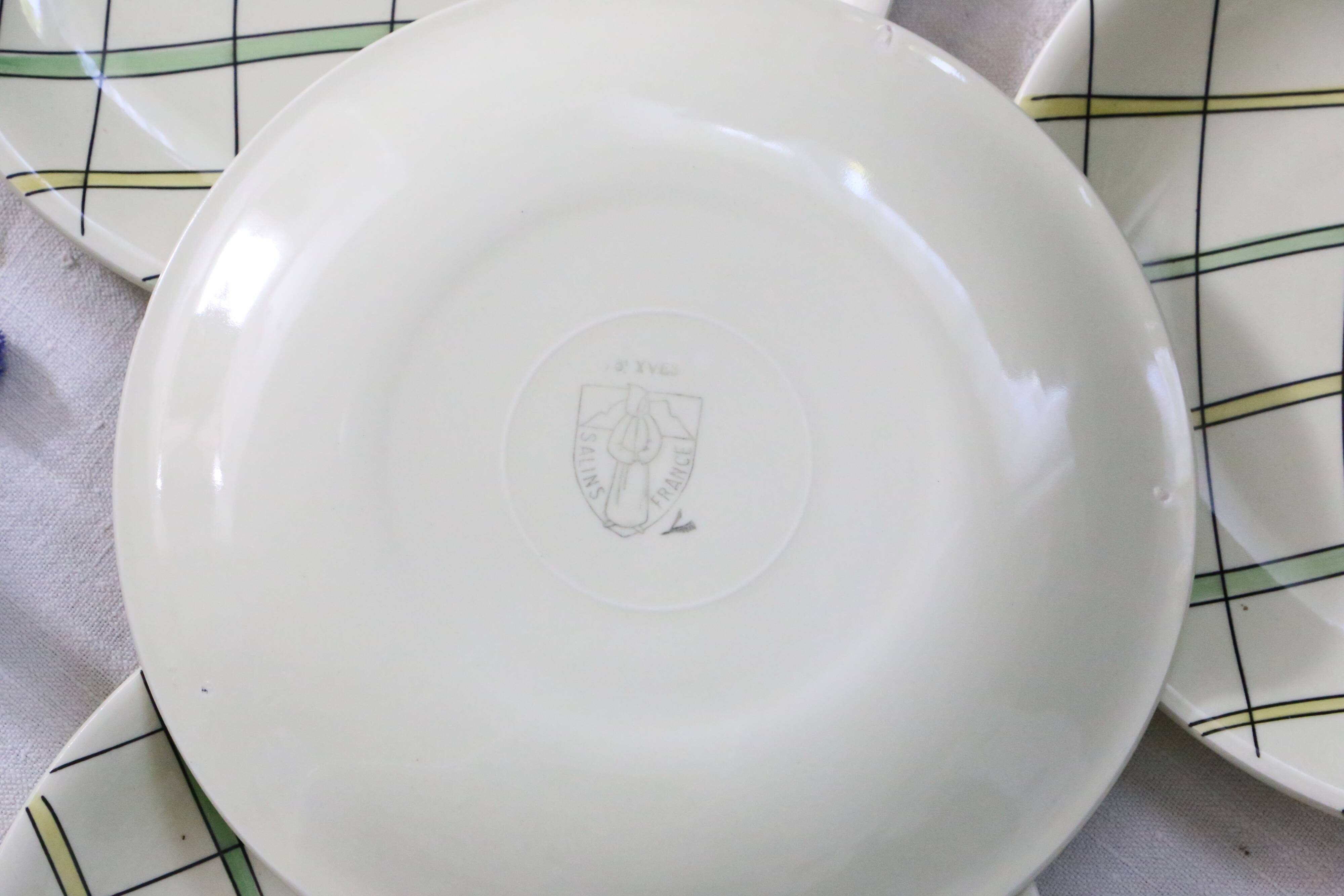 Set of 6 flat plates Salins, Yves pattern, vintage French