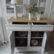 Louis Philippe style sideboard with pearl gray patina, 2 doors, drawers, wooden top.