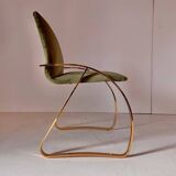 Vintage Green Velvet Office Desk Chair, Chrome Frame, Italy, 1970s