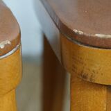 5 1960s Scandinavian style chairs in brown wood and skai, French handcrafted by Raincy