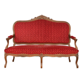 Red velvet sofa Louis XV style