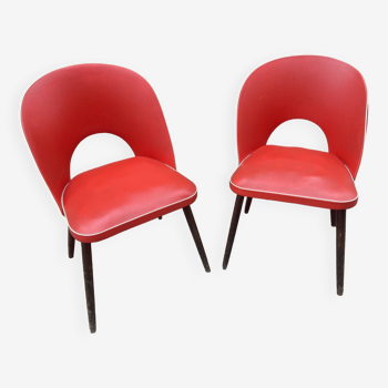 pair of VINTAGE cocktail chairs red vinyl Skai armchair 1950