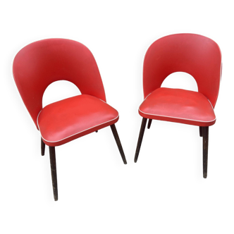 pair of VINTAGE cocktail chairs red vinyl Skai armchair 1950