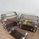 Stainless steel and smoked glass shelves by Donald Singer