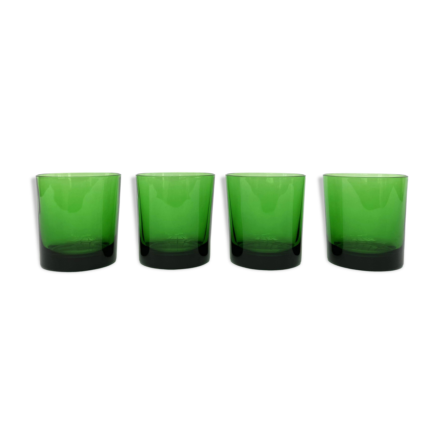 4 emerald green glass tumblers, 1970