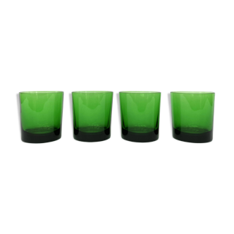 4 verres gobelets en verre vert émeraude, 1970