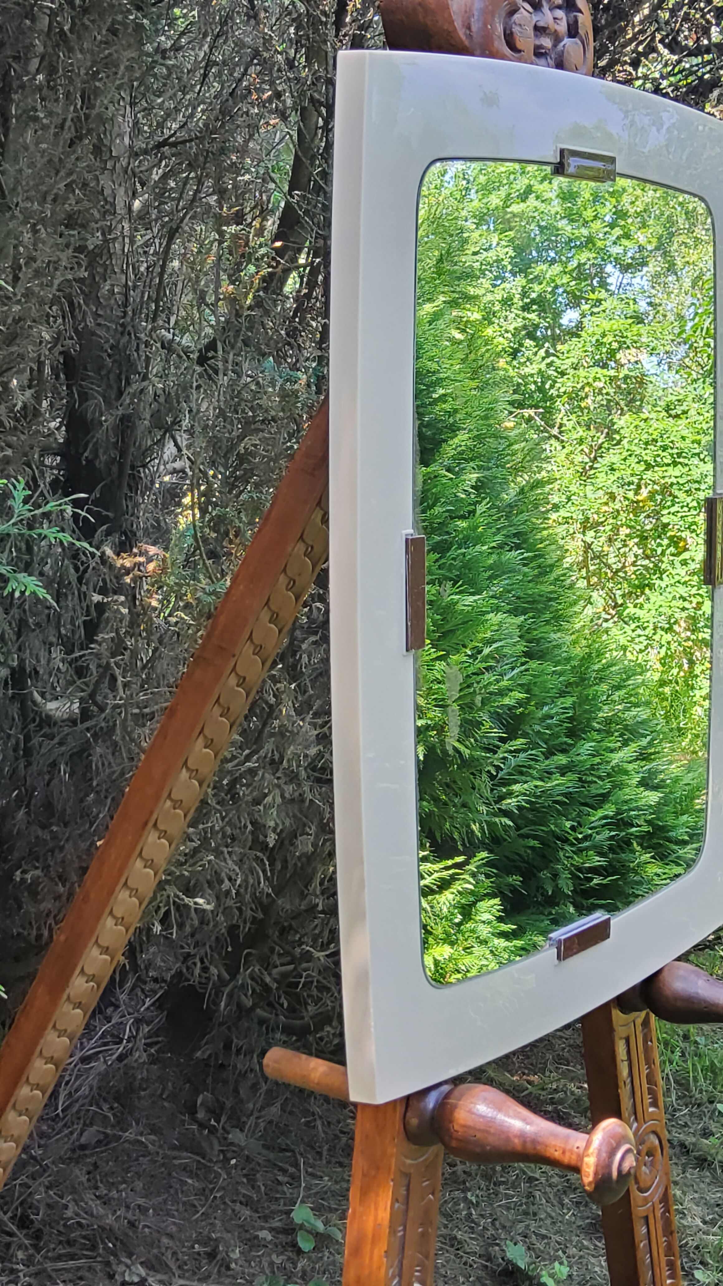 Beige and brown plastic mirror from the 70s
