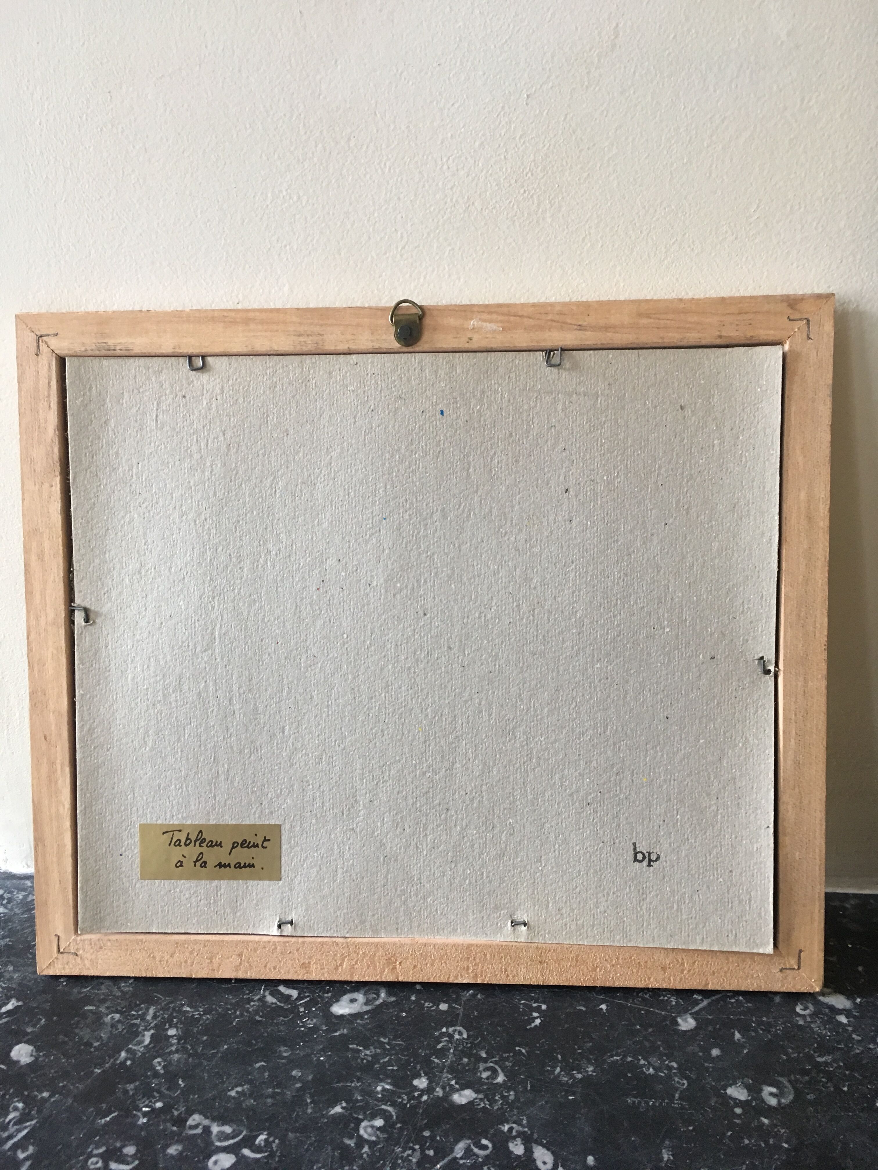 Painting painting in powder pink oil, blue-green