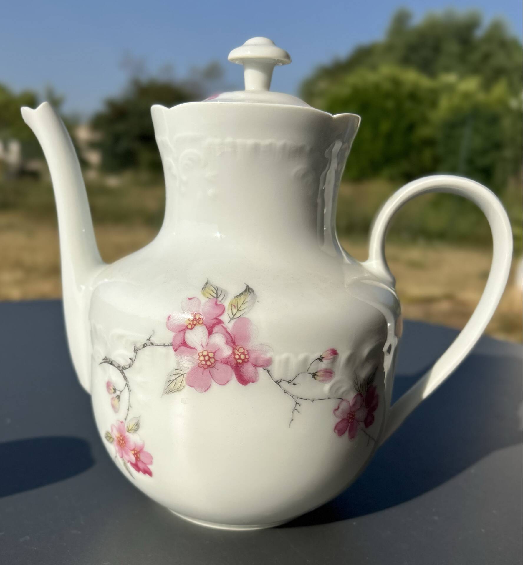Antique tea set in Limoges porcelain by Chastagner, 3 pieces.