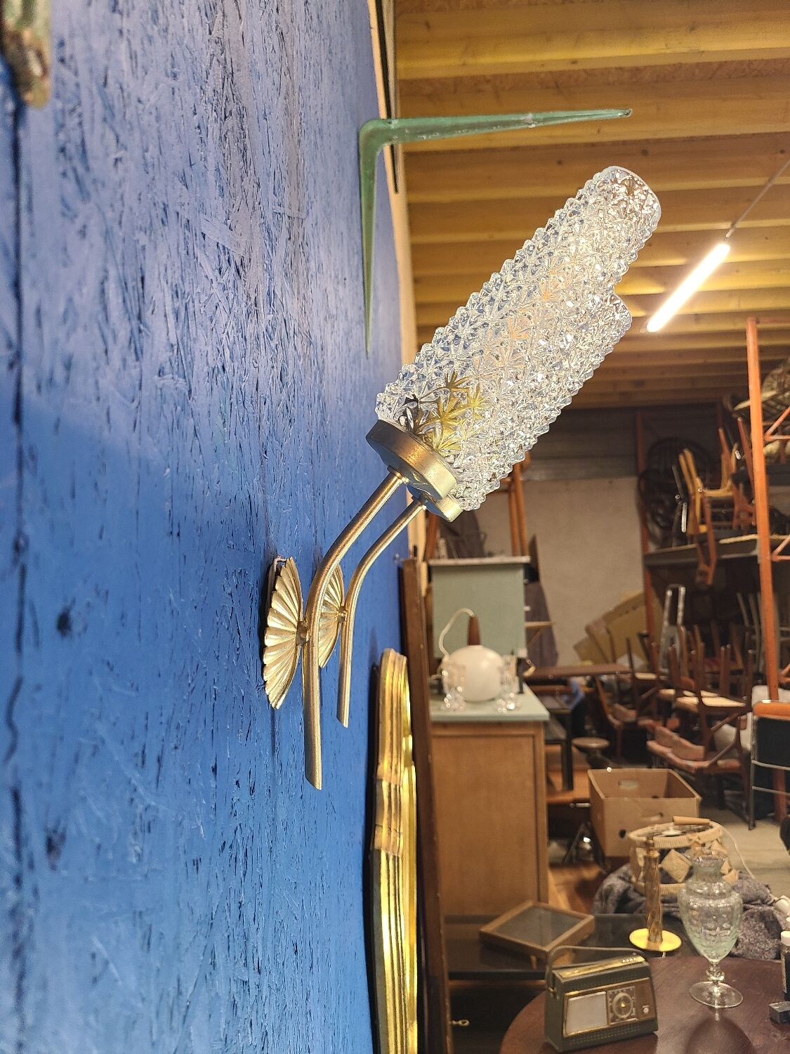 Pair of vintage 1970 glass and metal wall lights