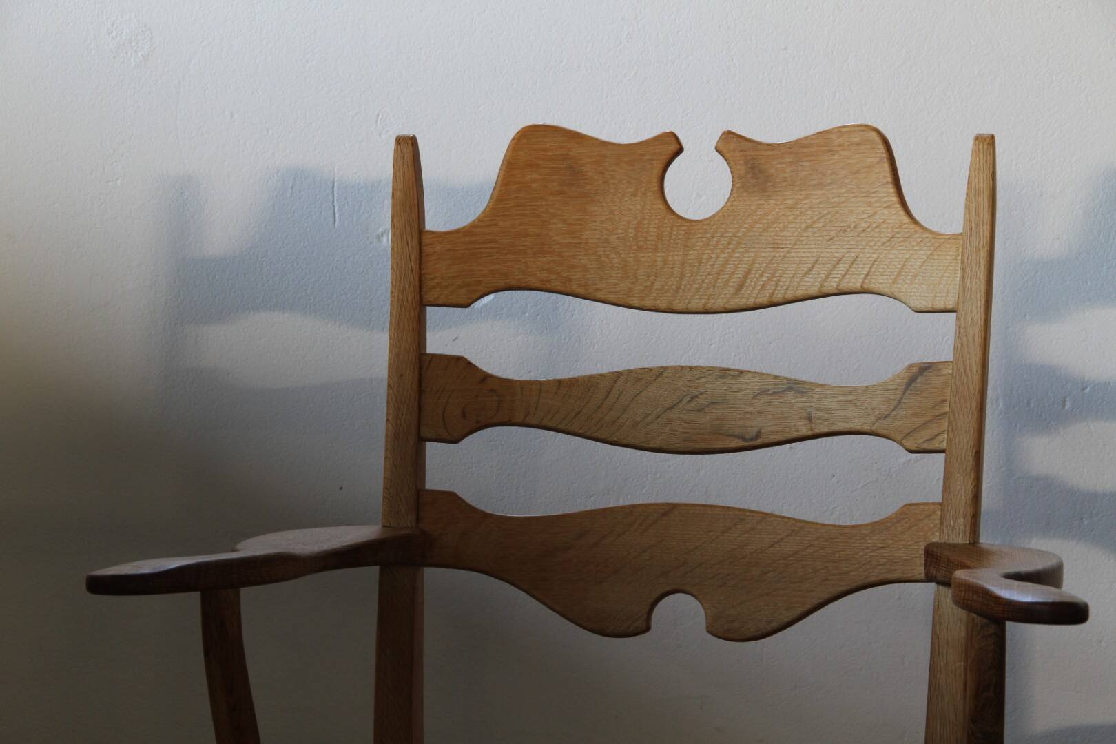 Vintage Brutalist Oak Razorblade Green Striped Armchair by H Kjærnulf, 1960