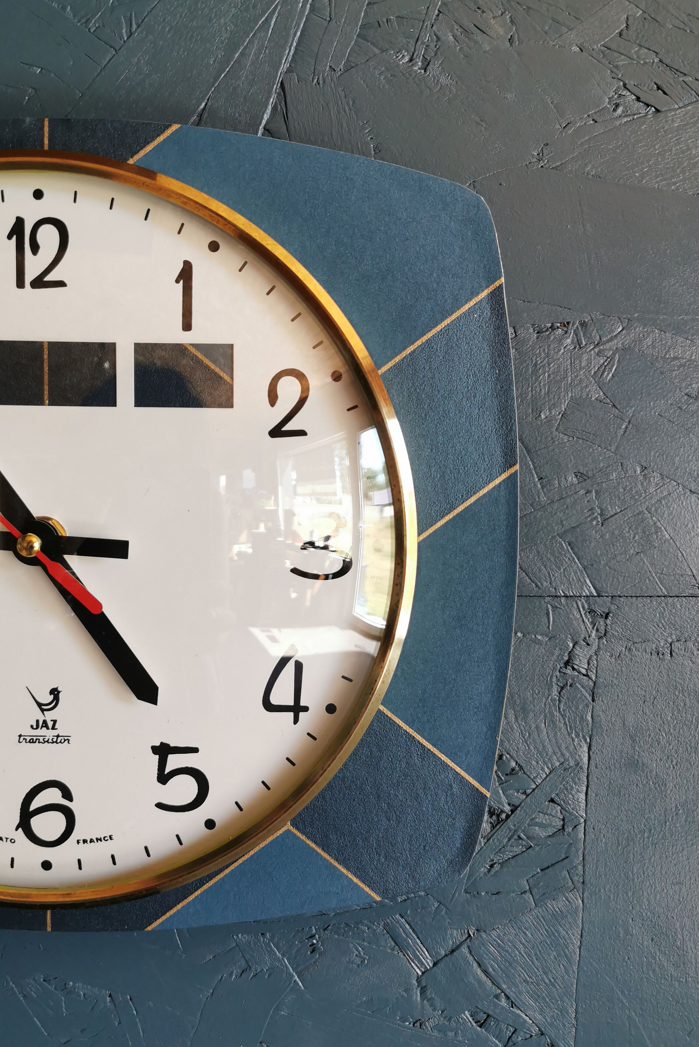 Vintage formica clock rectangular silent wall clock "Jaz golden blue"