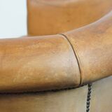 Vintage Sheepskin Leather 2-Seater Sofa in English Style