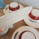 Ensemble de 4 tasses et 4 sous-tasses chocolat Choky bistrot publicitaire - vintage