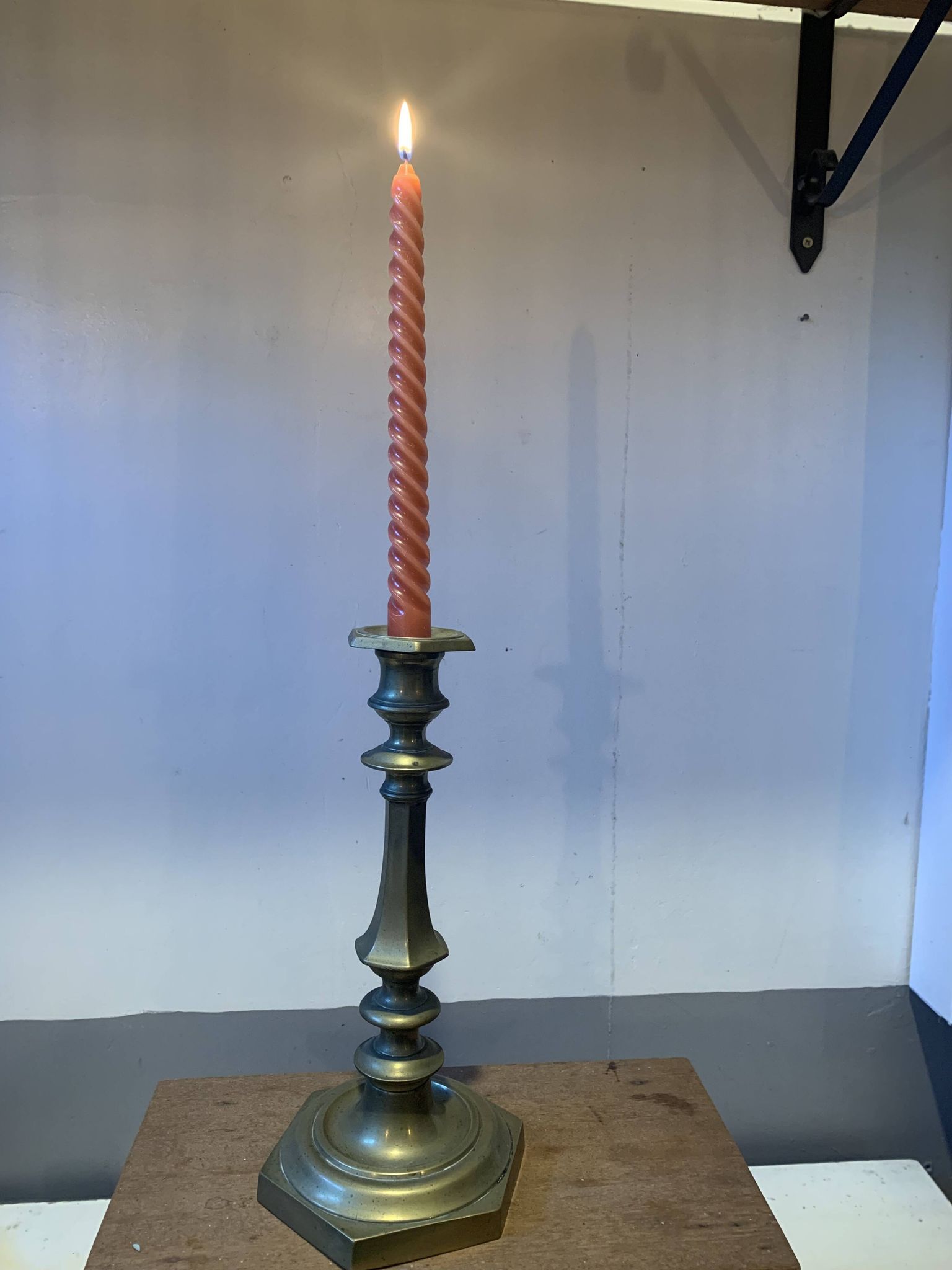 Large vintage golden brass candle holder