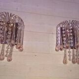 Pair of Murano wall sconces with cascading raindrop style, Venini crystals.