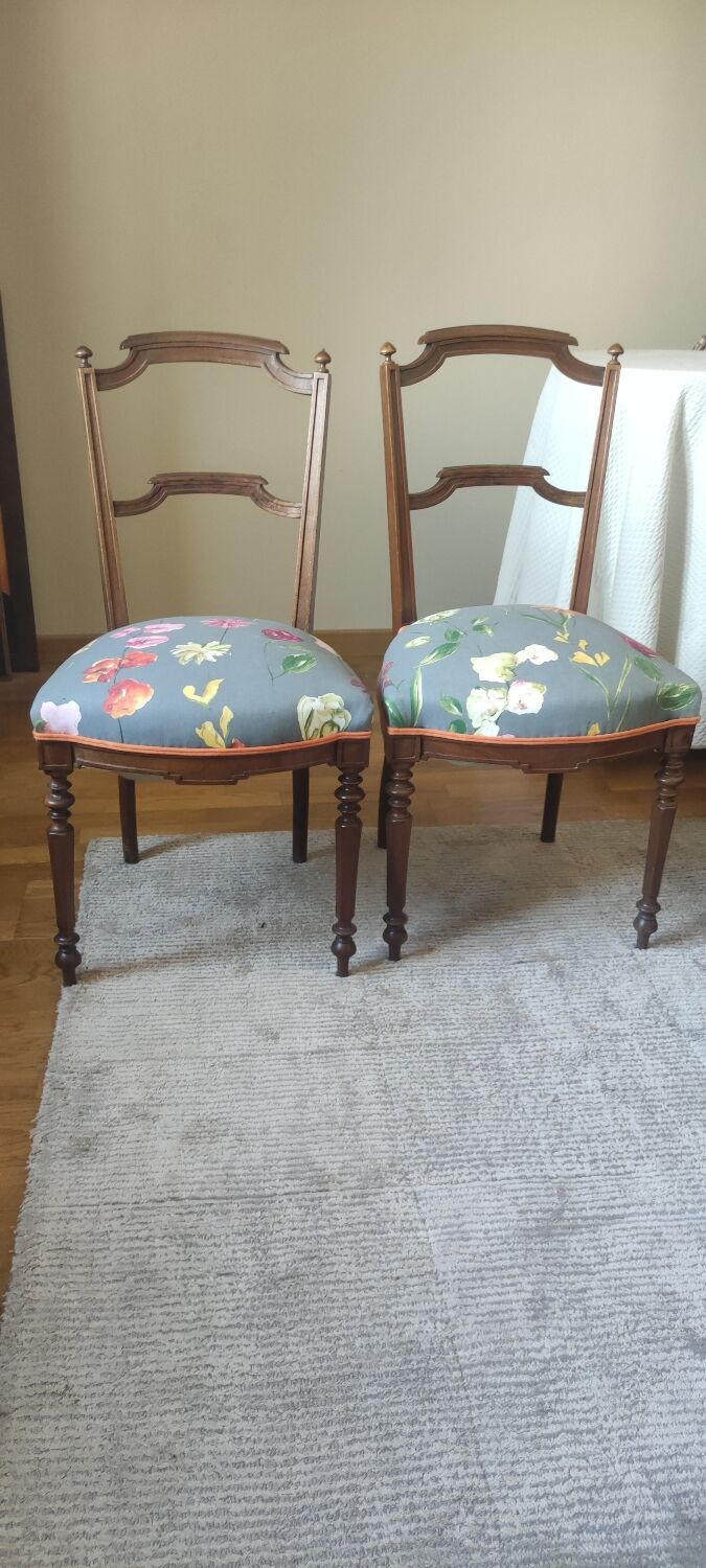 Pair of antique bedroom chairs sitting fabric