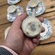 6 cups and saucers in Gien earthenware with Mascaron decoration from the early 20th century.
