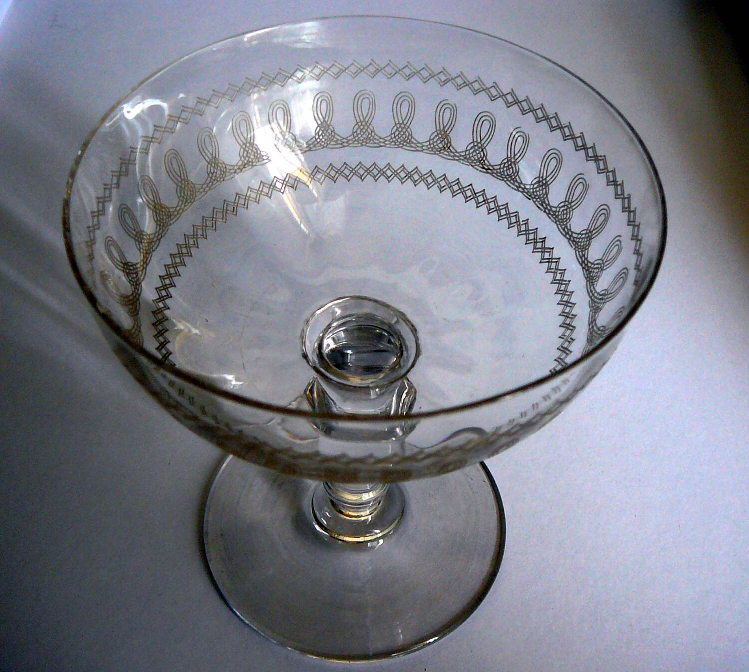 8 Antique Engraved Crystal Champagne Glasses 250517
