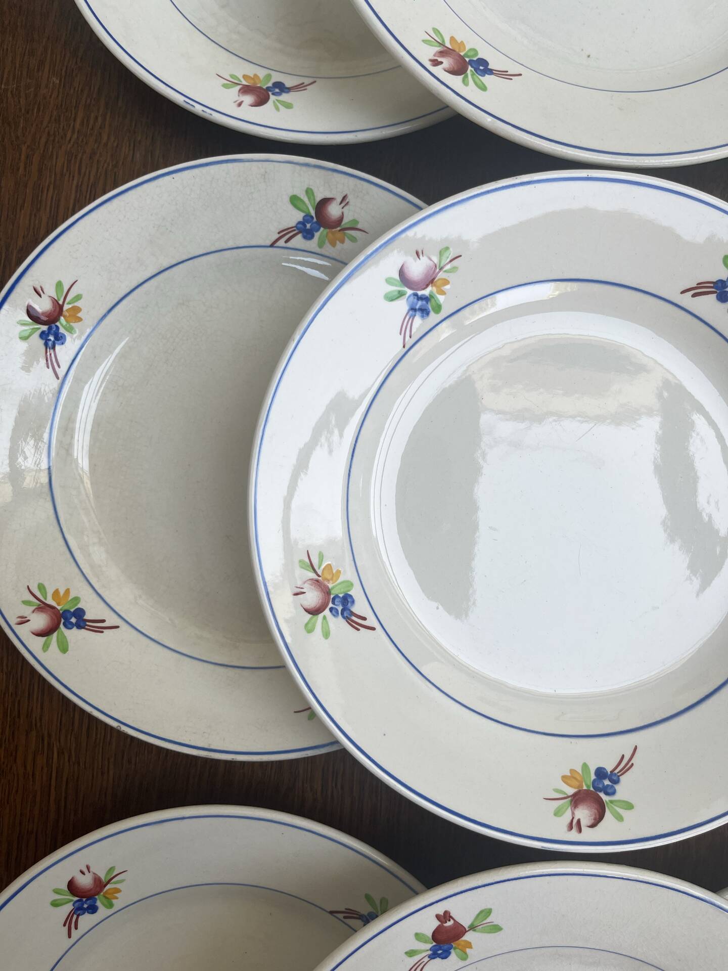 Lot de 9 assiettes plates anciennes Gien modèle Nice
