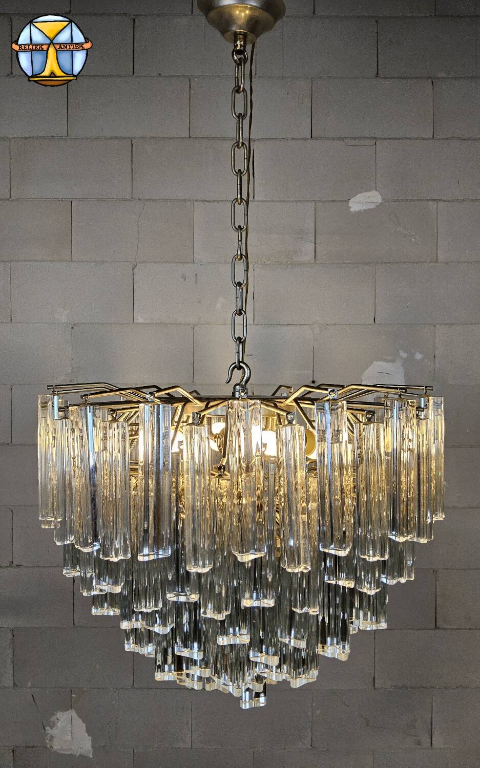 Vintage Italian crystal chandelier Venini Triedi Murano (1960s)