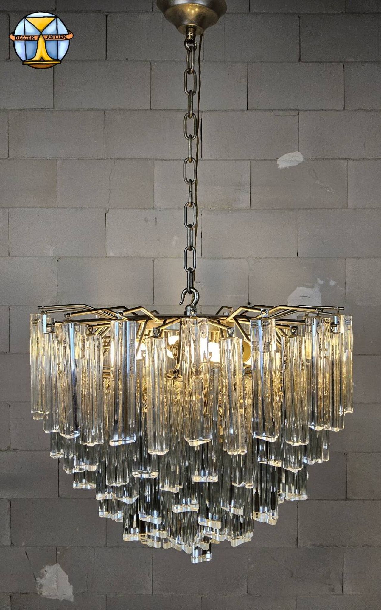 Vintage Italian crystal chandelier Venini Triedi Murano (1960s)