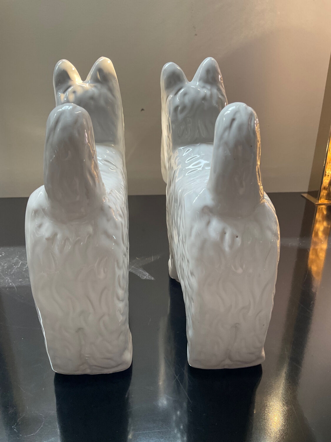 Pair of Scottish vintage bookends in glazed ceramic