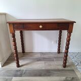 Bureau / Console / Table d'appoint en chêne à pieds bobine