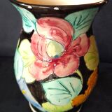 Vallauris glazed ceramic vase with incised flower decoration