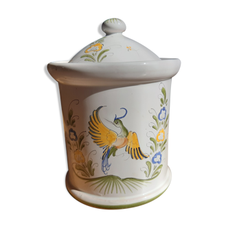 Earthenware pot, hand-painted Moustiers, with its lid