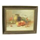 Peinture à l'huile ancienne Nature morte "cruche et fruits"