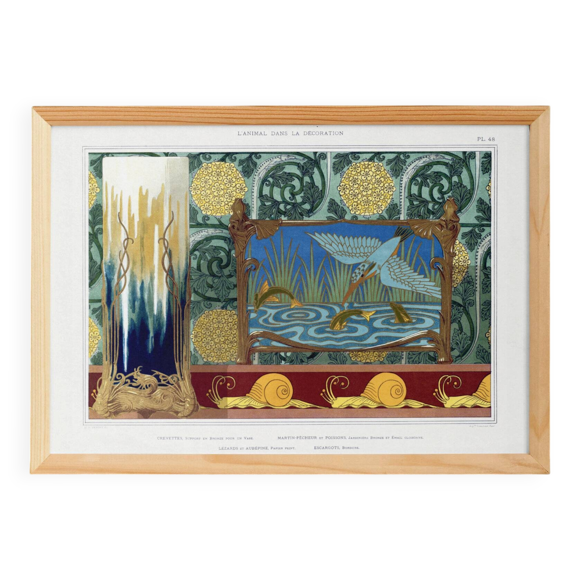 Poster “Kingfisher and Fish”, after an Art Nouveau lithograph