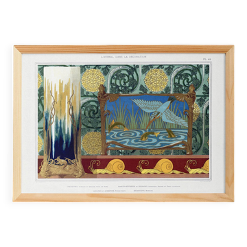Affiche “ Martin-pêcheur et poissons”, d’après une lithographie art nouveau