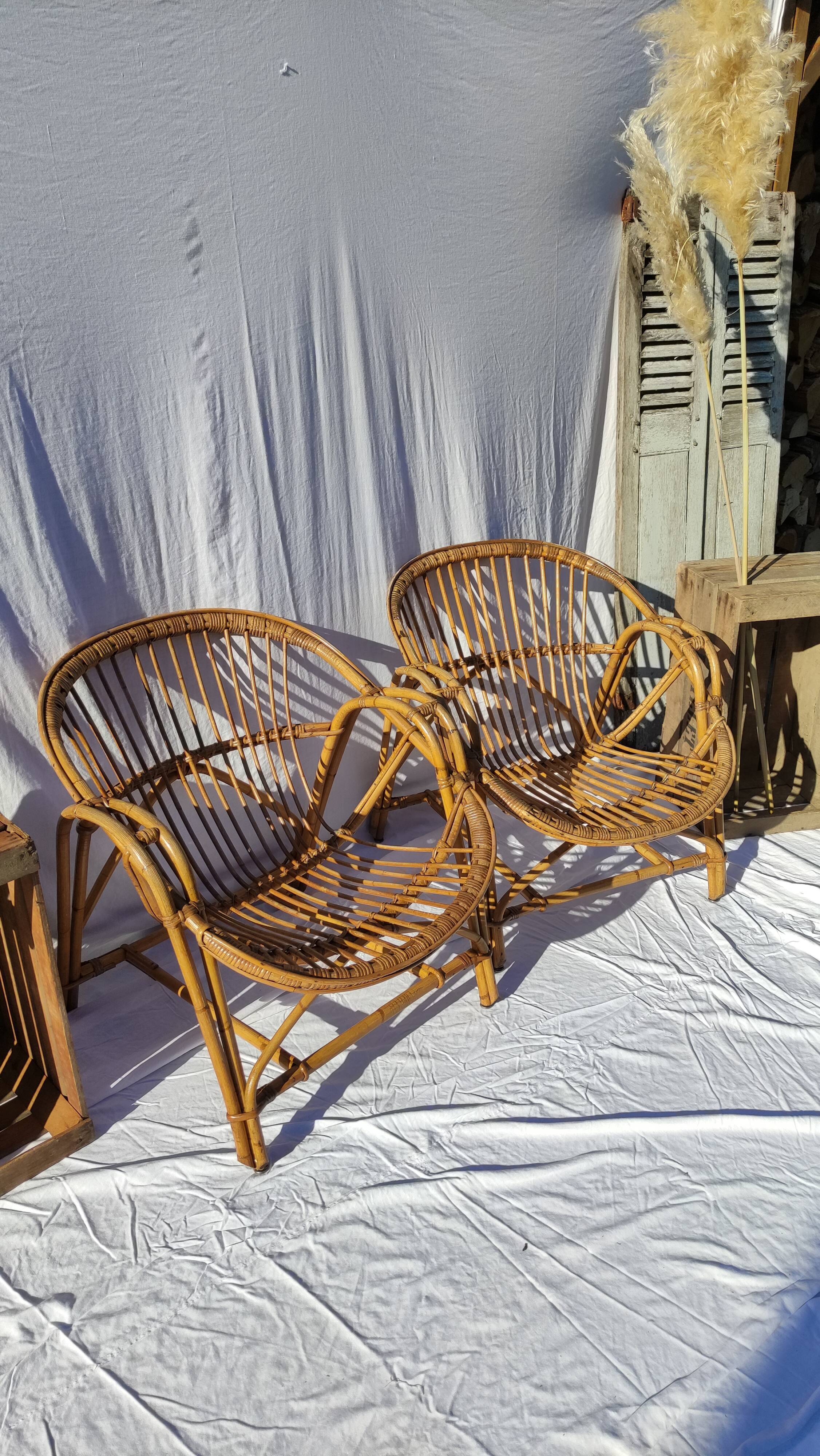 Pair of vintage rattan armchairs