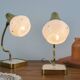 Set of 2 Vintage Mid-Century Table Lamps With Brass Stems And White Shades