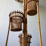 50s rattan plant stand floor lamp
