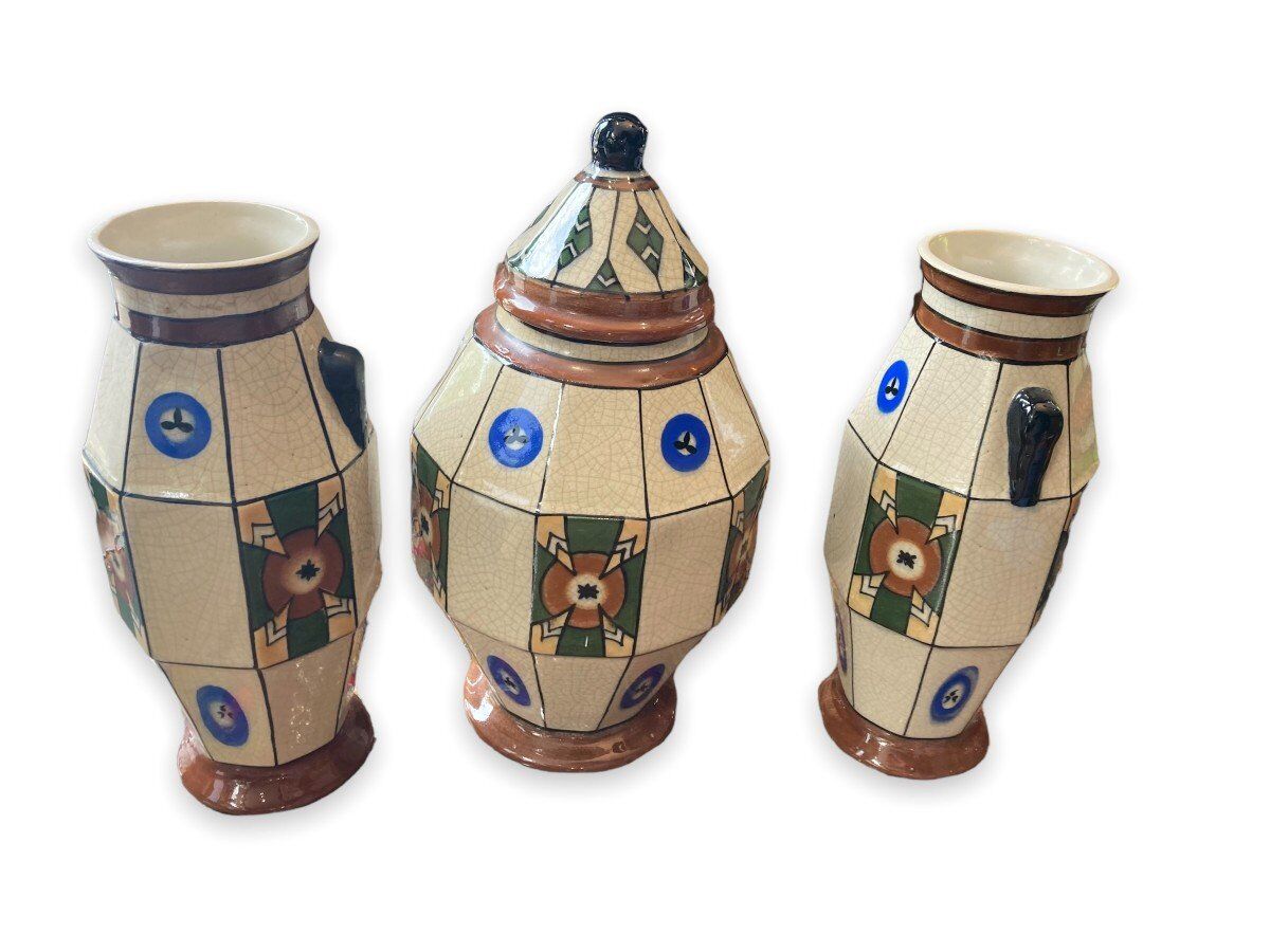 Set Of Vases Art Deco De La Faïencerie Wasmuël