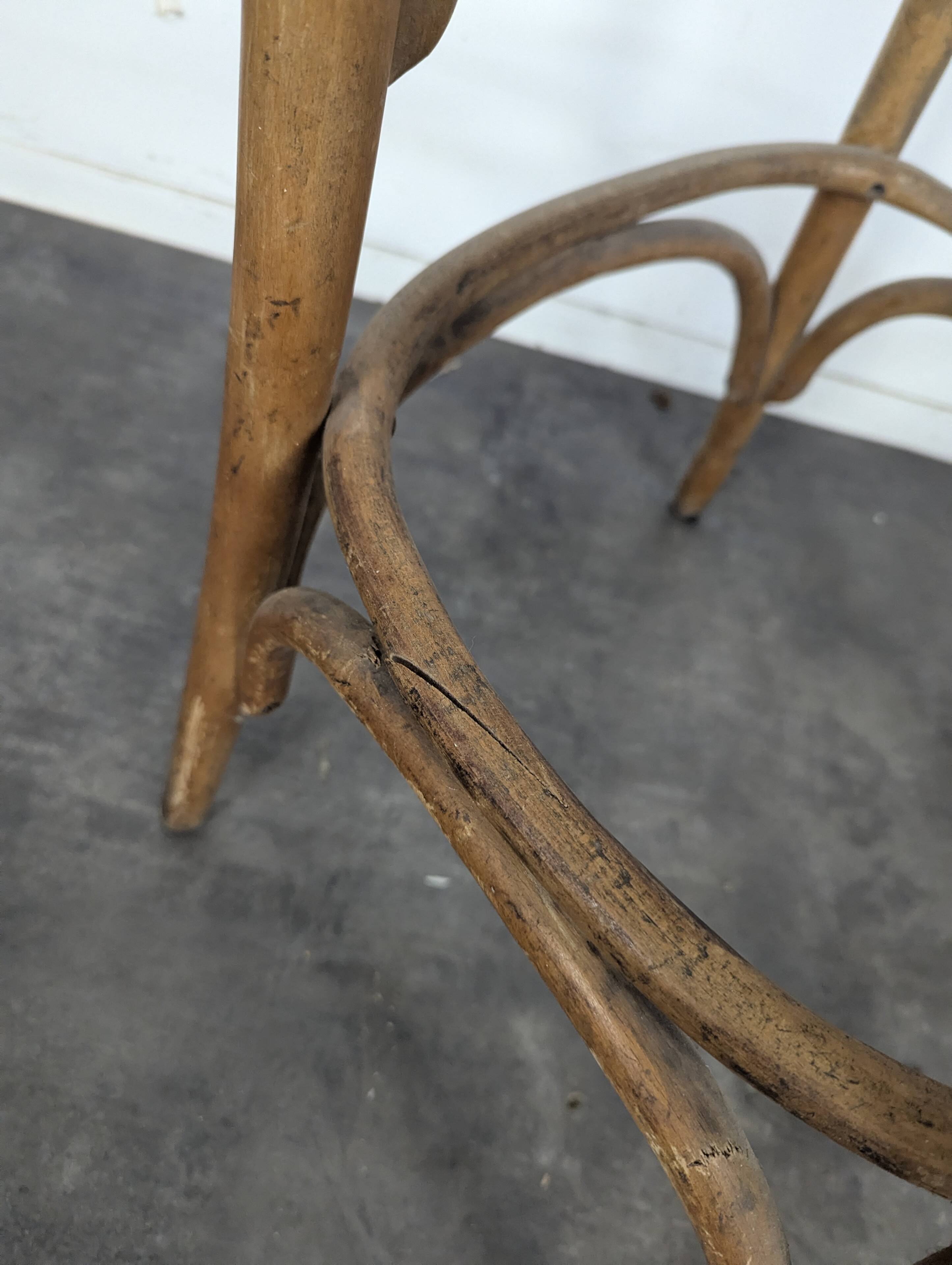 Pair of curved wooden bistro bar stools