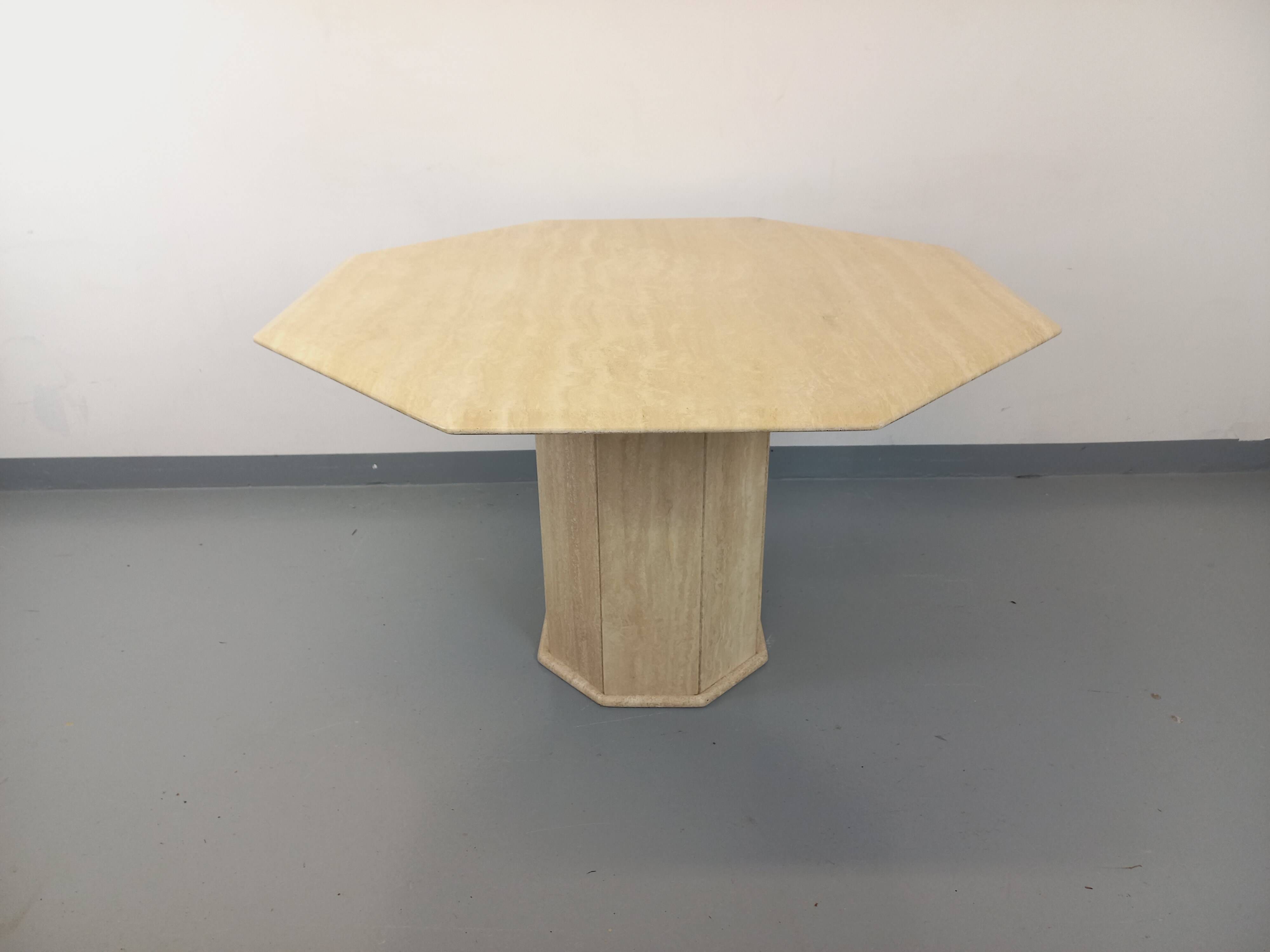 Vintage octagonal travertine dining table from the 70s 80s