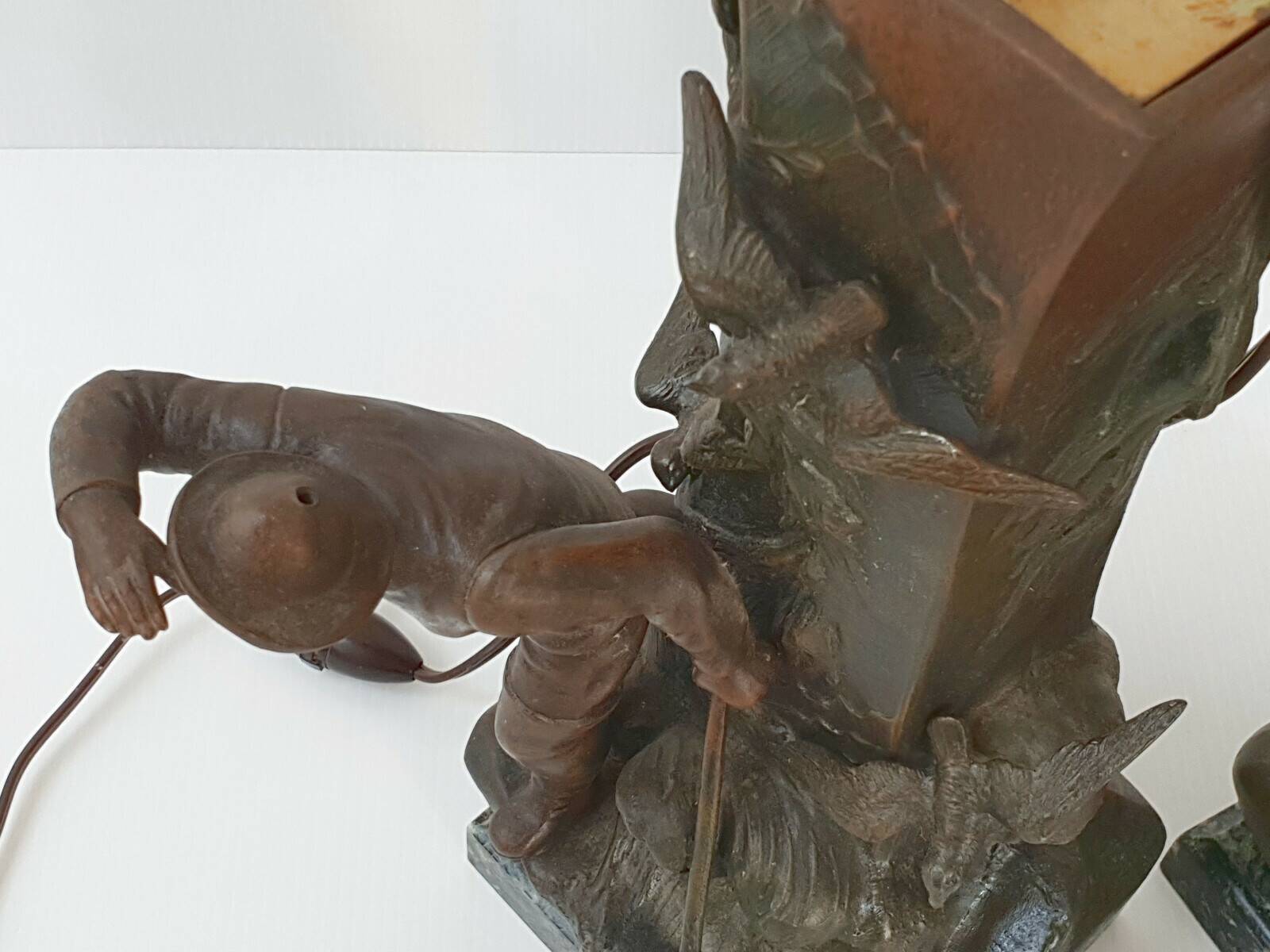 Pair of fisherman lamps art deco 1940 1940 vintage in metal & marble 30s 4