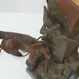 Pair of fisherman lamps art deco 1940 1940 vintage in metal & marble 30s 4