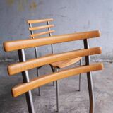 Set of 4 Zumsteg Chairs — Light Wood Seats with Grey Metal Tubular Frames, Postmodern Industrial