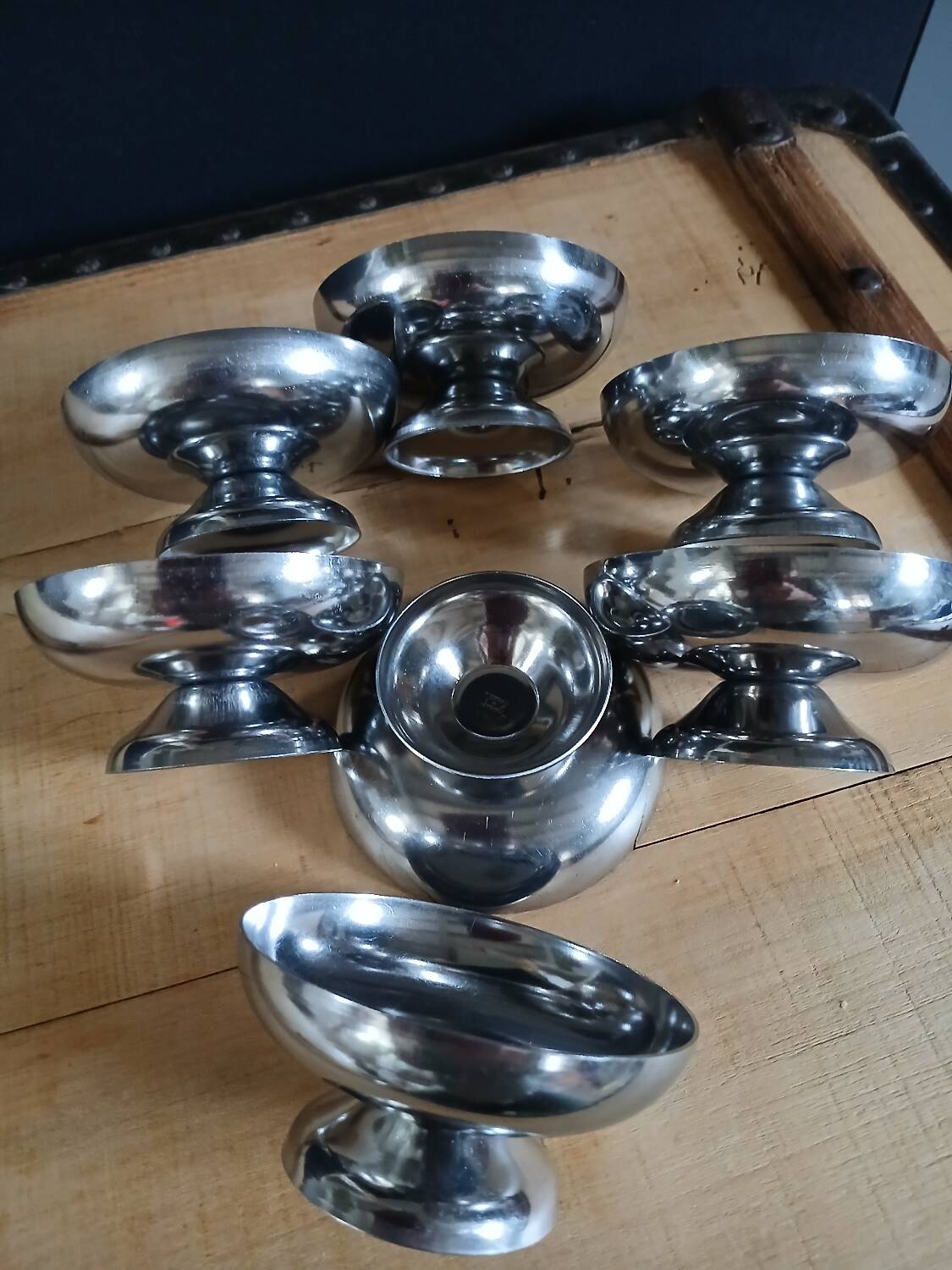 7 antique stainless steel ice cream cups