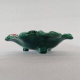 Vintage Majolica Strawberry Leaf Shaped Dish Ceramic Green Red