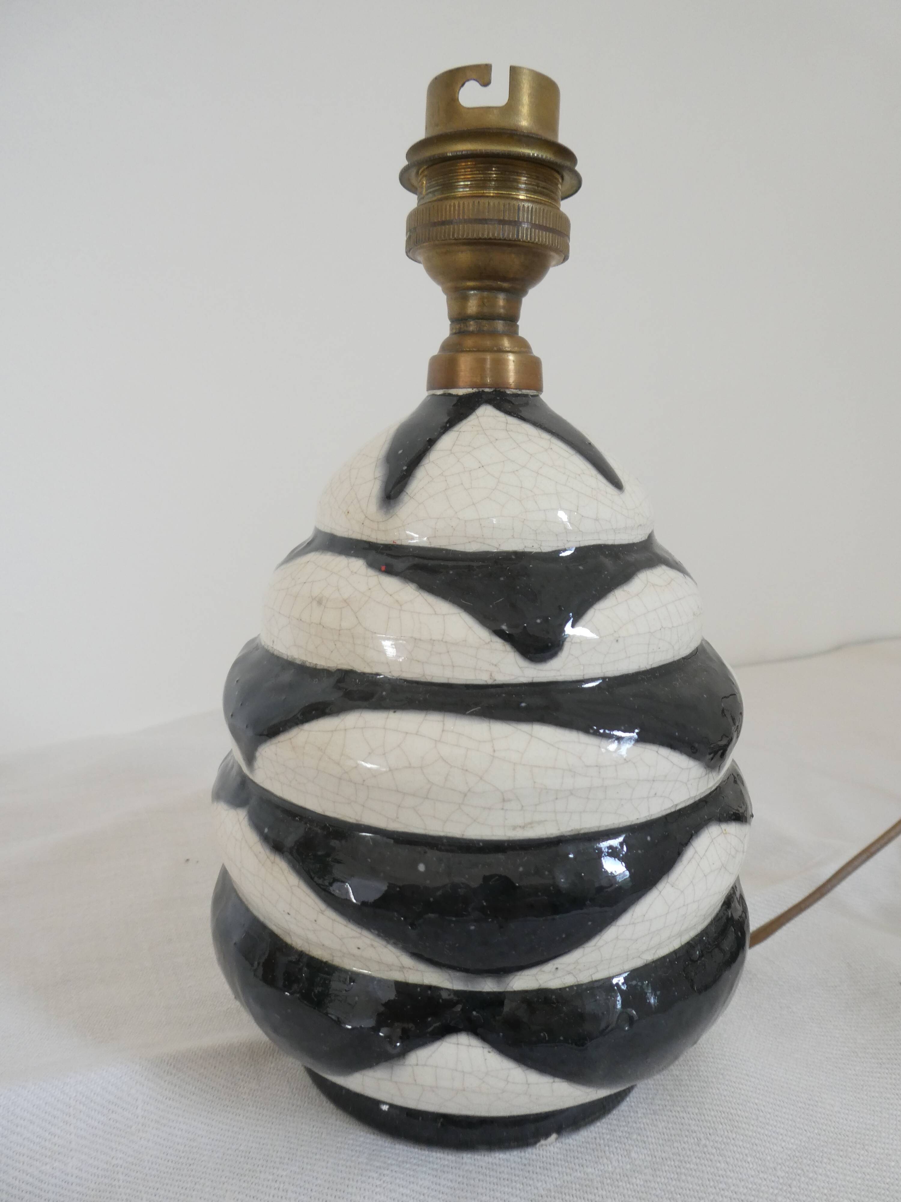 Black and white ceramic lamp base with geometric design Vintage