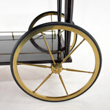 Mid-century italian brass & stained mahagony in high gloss finish bar cart